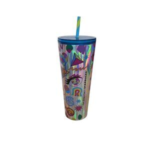 Starbucks 2023 Pride 24 Oz Tumbler Tim Singleton Blue Two-Tone Straw